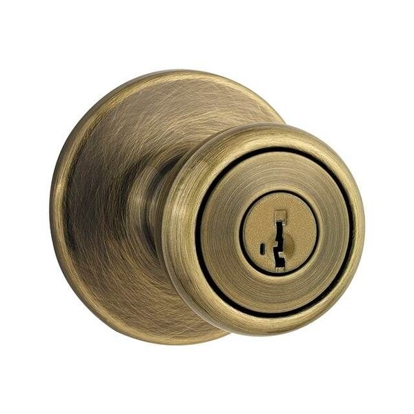 Tylo Knob Entry Door Lock SmartKey with New Chassis with 6AL Latch, RCS Strike Antique Brass Finish